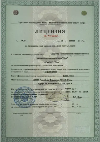 Превью лицензии ЧО № 056244